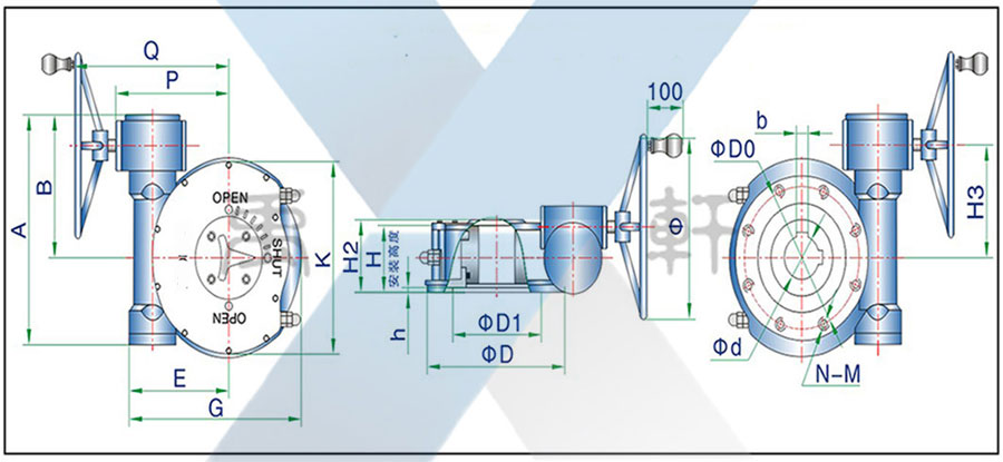 QDX3雙級(jí)不銹鋼蝸輪蝸桿閥門(mén)減速機(jī)(圖1)