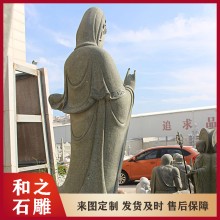 大型露天石雕觀音佛像 芝麻白送子觀世音 青石十八羅漢一體玉石雕
