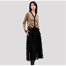 溫碧霞代言IRENENA服裝品牌半身蛋糕裙荷葉邊蕾絲蓬蓬長裙