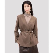 溫碧霞代言IRENENA服裝品牌雙排扣束腰女西裝V領羊毛外套