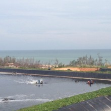 海南文昌翁田高位池海水養蝦黑膜0.35mm0.50mm厚hdpe土工膜