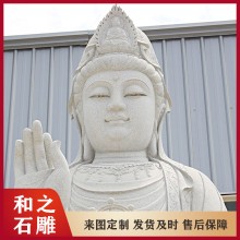 花崗巖石雕觀音菩薩定做 芝麻白觀音坐蓮樣式 寺廟景區